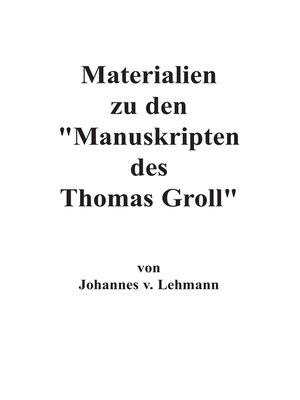 cover image of Materialien zu den Manuskripten des Thomas Groll